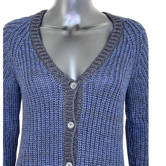 Anthropologie SI•IAE Blue & Black Knit Button Front Cardigan Sweater Size Small - Picture 3 of 9